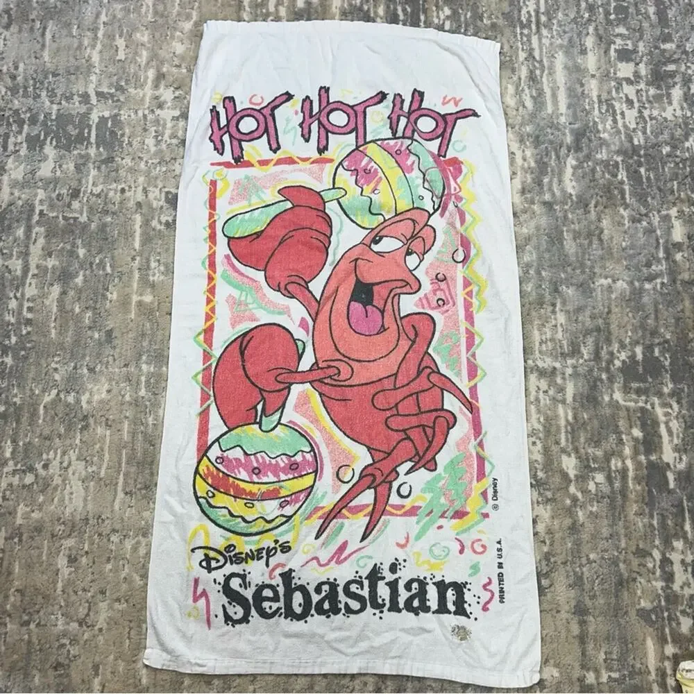 Vintage Franco Disney Little Mermaid Sebastian 90s Beach Towel 26” x 48”